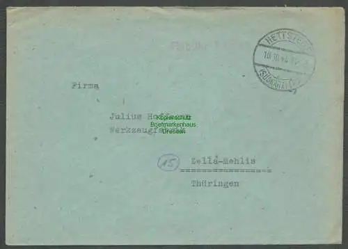 B6286 Brief SBZ Gebühr bezahlt 1945 Hettstedt Südharz nach Zella-Mehlis