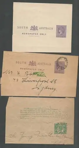 B6382 3x Ganzsache Australien South Australia nach Sydney um 1900 Newspaper only