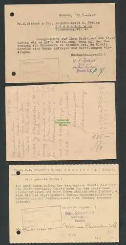 B6212 3x Postkarte SBZ Gebühr bezahlt 1945 Nossen Bz. Dresden Buchhandlung