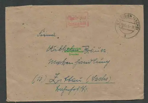 B6106 Brief SBZ Gebühr bezahlt 1945 St. Egidien Sachs. Notumschlag nach Zittau