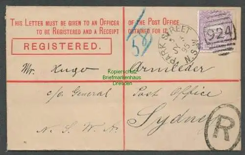 B6392 Ganzsache Australien New South Wales Registered Park Street 1895 Sydney