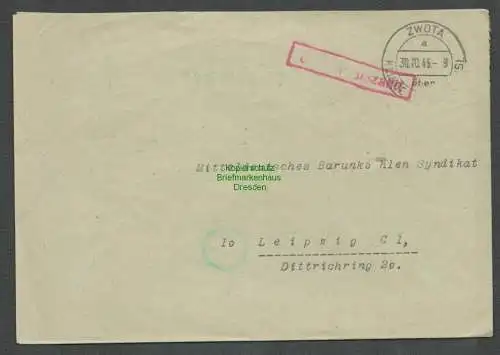 B6130 Brief SBZ Gebühr bezahlt 1945 Zwota über Klingenthal Vogtland Rösselwerk