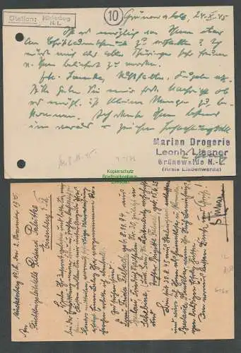 B6160 2x Postkarte SBZ Gebühr bezahlt 1945 Mückenberg Kr. Liebenwerda Drogerie