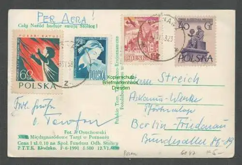 B6047 Postkarte Poznan Polen 1958 Caly Narod buduje swoja Stolice