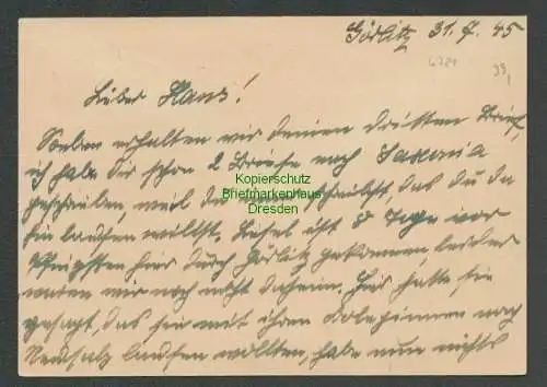 B6781 Lokalausgabe Görlitz 31.7.45 Ganzsache viel Text nach Beiersdorf