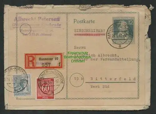 B6976 R-Brief Alliierte Besetzung Stephan Ganzsache Frankatur aufgeklebt 1947