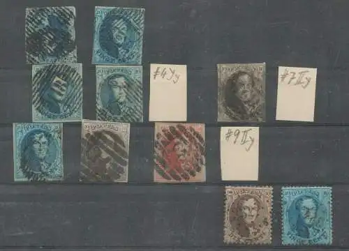 B6716 Lot Belgien Freimarken König Leopold I. im Medaillon 10 Werte  4 7 9 IIy