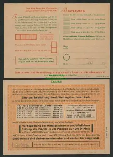 B6969 2x Karte SBZ 212 213 Sächsische Landeslotterie 1948 1950 ungebraucht