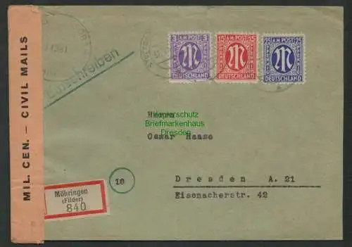 B6988 Brief Möhringen Filder Stuttgart n. Dresden Military Censorship 04381 1946