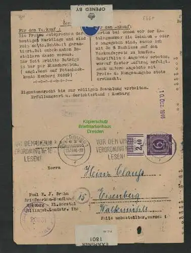 B6993 Faltbrief Drucksache Hamburg 1946 Zensur Military Censorship 20331 nach