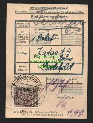 B7080 Westberlin Berlin Südende frankierter Einlieferungsschein 48 EF 15 Pfg. Ba