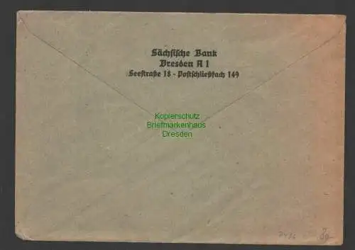 B7436 Brief Sächsische Schwärzung Dresden 20.6.45 Sächsische Bank