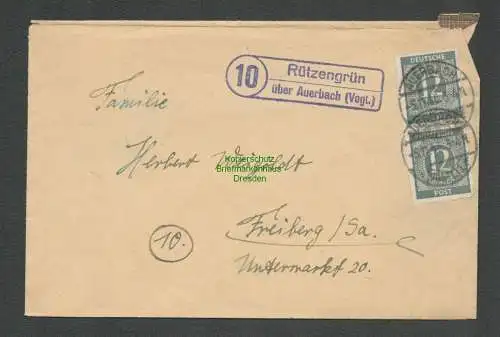 B6467 Brief SBZ Landpoststempel Rützengrün über Auerbach Vogtl. 5.11.46