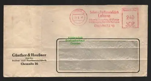 B7069 SBZ Währungsreform Firmenfreistempel Lebona Chemnitz 240 Pfg. zehnfach