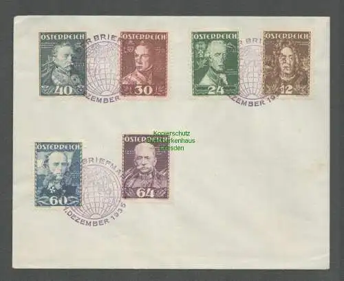 B6525 Brief Österreich 617 - 622 Wohlfahrt Österreichische Heerführer FDC