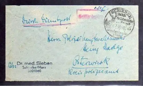 B713 SBZ Brief Gebühr bezahlt 1945 Schierke Harz 1948 Währungsreform