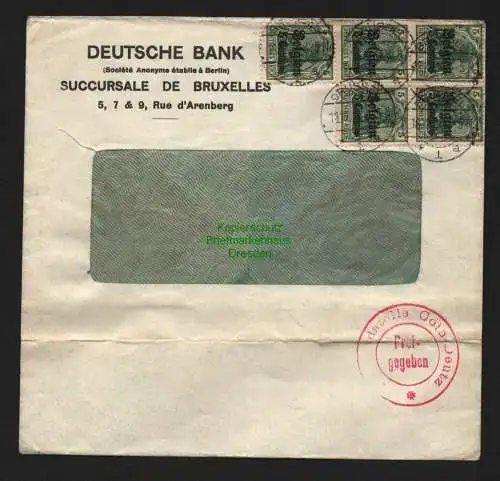 B7022 Brief Deutsche Besetzung Belgien 1914 Zensur Auslandsstelle Cöln Deutz