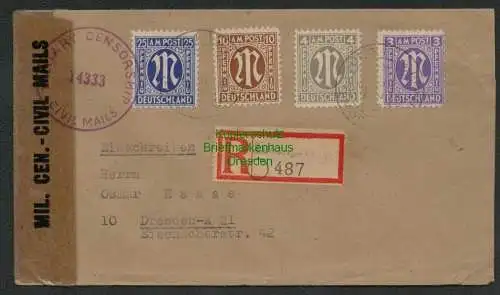 B6990 Brief Ludwigsburg Einschreiben Military Censorship 14333 nach Dresden 1946