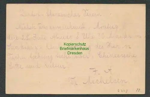 B6748 Tsingtau Kiautschou 1913 Ganzsache Ortspostkarte privater Zudruck Bedarf