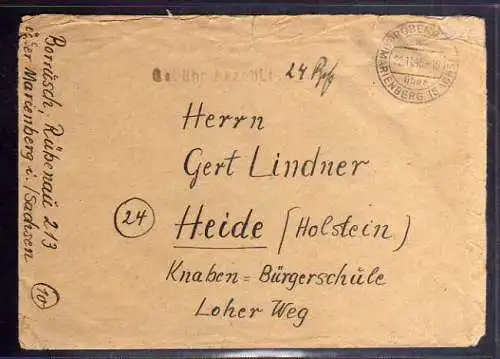 B700 SBZ Brief Gebühr bezahlt 1945 Rübenau über Marienberg nach Heide Holstein