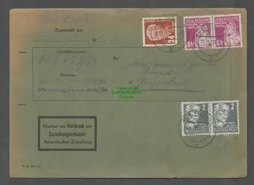 B6544 Brief DDR Aue Sachs. 1951 Zustellungsurkunde Köpfe Pieck