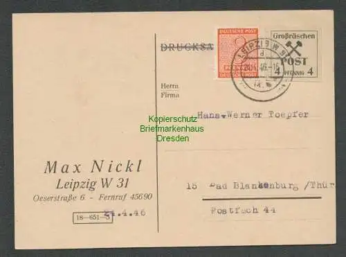 B6792 Lokalausgabe Großräschen Postkarte 32 + SBZ Westsachsen 1946