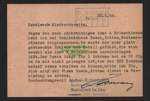 B7090 DDR 1952 Postkarte Niederoderwitz Ortskarte dekorativer Firmenbedarf