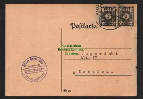 B7073 Postkarte SBZ Ostsachsen mit 51 I + II Bedarf an Amtsgericht Dresden