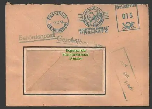 B7530 DDR Behördenpost Premnitz Kr. Rathenow 1954 blauer Firmenfreistempel