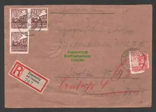 B7594 SBZ Mecklenburg Brief Einschreiben Zinnowitz auf Usedom 1946 Bedarf