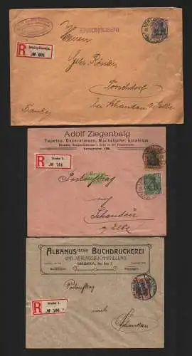 B7215 8x Brief Postauftrag Einschreiben Dresden Berlin 1905 nach Bad Schandau