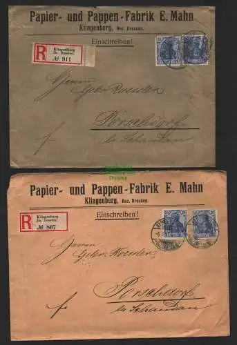 B7300 2x Brief Postauftrag DR 1911 Papier- und Pappenfabrik E. Mahn Klingenberg