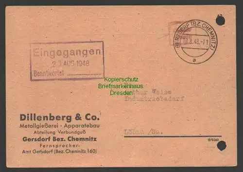 B7494 SBZ Postkarte Gebühr bezahlt 1948 Gersdorf bei Chemnitz n. Löbau