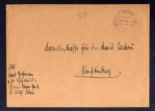 B722 SBZ Brief Gebühr bezahlt Schipkau Niederlausitz 1946 an Krankenkasse Senfte