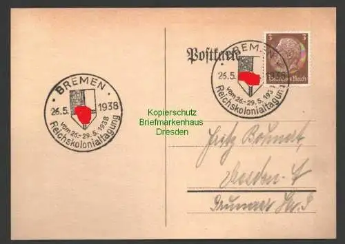 B7563 Postkarte mit SST  Bremen Reichskolonialtagung 1938