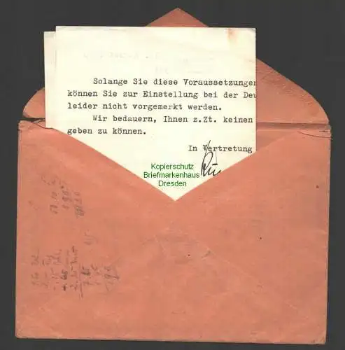 B7496 BRD 1950 OPD Nürnberg Postsache nach Röthenbach Pegnitz Zeitgeschichte