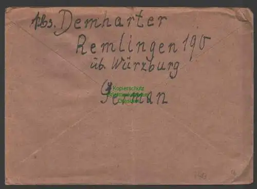 B7483 Brief Gebühr bezahlt 1946 Remlingen Mainfranken nach Bad Kissingen