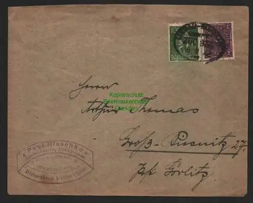 B7287 Brief Bahnpost Ovalstempel Liebau - Ruhbank Zug 835 1922