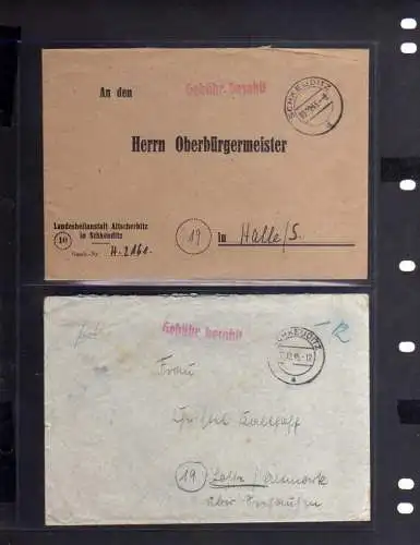 B718 2x SBZ Brief Gebühr bezahlt 1945 Schkeuditz am Oberbürgermeister in Halle S