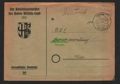 B7276 Brief Gebühr bezahlt Osann Wittlich 1946 Der Amtsbürgermeister