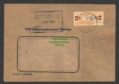 B7539 DDR ZKD Brief 25 R Weimar 1959 VEB Mähdrescherwerk nach Arnstadt