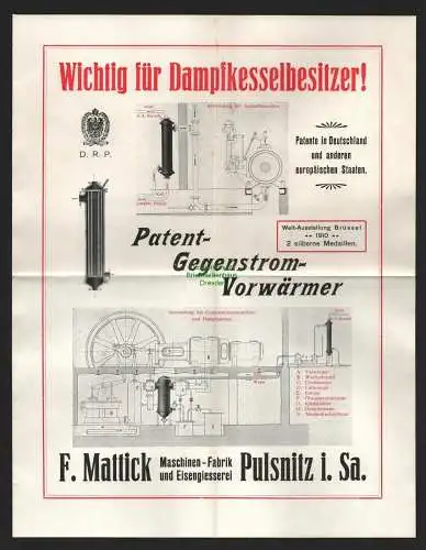 B7248 Brief Drucksache Pulsnitz Maschinen Fabrik Eisengiesserei mit Werbeblatt