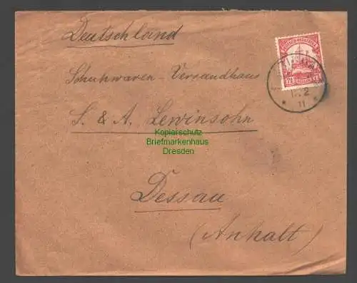 B7733 Deutsch Ostafrika DOA Brief Iringa 1911 an Versandhaus Lewinsohn Dessau