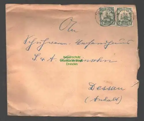 B7729 Kamerun Brief Kribi 1908 von Gerichtssekretär Lange an Lewinsohn Dessau