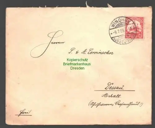 B7737 Deutsch Südwestafrika versiegelter Brief Windhuk 1909 an Lewinsohn Dessau