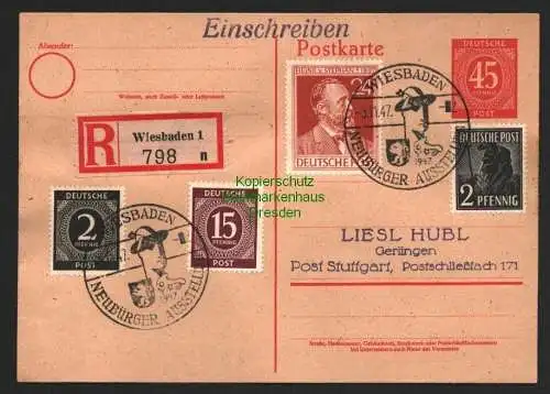 B8587 Alliierte Besetzung 1947 GS Ziffer 45 Einschreiben Wiesbaden Neubürger