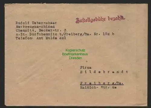 B8725 Brief Zustellgebühr bezahlt Dorfchemnitz bei Freiberg um 1945