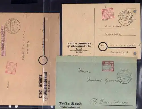 B851 3x SBZ Brief Karte Gebühr bezahlt 1945 Wüstenbrand Kr. Chemnitz Firma Erich