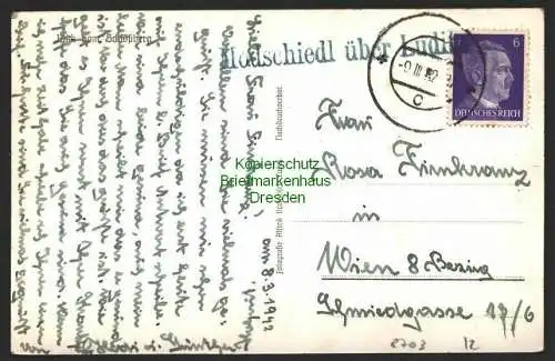 B8703 AK Luditz Sudetengau 1942 Notstempel Modschiedl über Luditz