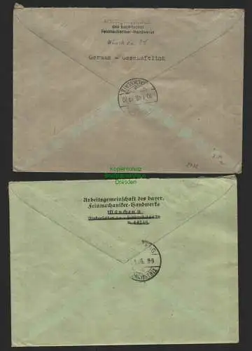 B8732 2x Brief Gebühr bezahlt Einschreiben München 1946 nach Freiberg